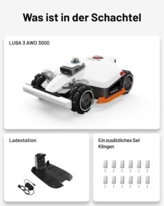 MAMMOTION LUBA 3 AWD 3000 Mähroboter ohne Begrenzungskabel für 3000㎡, 360° LiDAR+NetRTK+KI Vision Tri-Fusion-Positionierung, AWD für 80% Steigungen, Auto-Kartierung, bis zu 30 Zonen, 12Ah-AKKU
