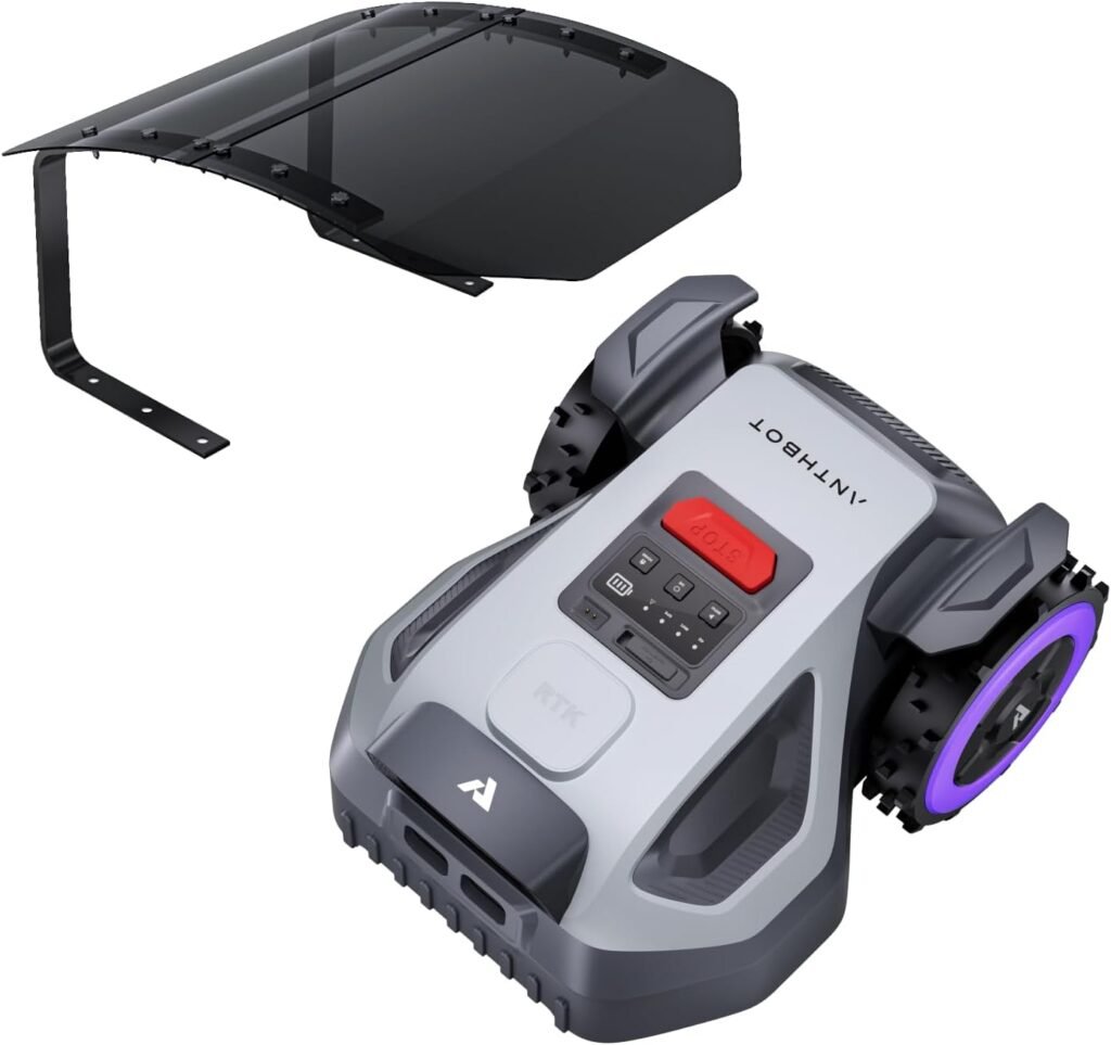 ANTHBOT M5 + Garage, Mähroboter ohne Begrenzungskabel mit präziser RTK-Navigation und Dual-Vision, KI-Hindernisvermeidung, App-Steuerung, 500 m², kompakter Rasenmäher Roboter mit 45% Steigung
